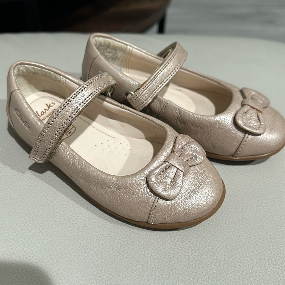 Clarks First Shoes Baby Girl Tan Leather Dress Shoes Size 7W